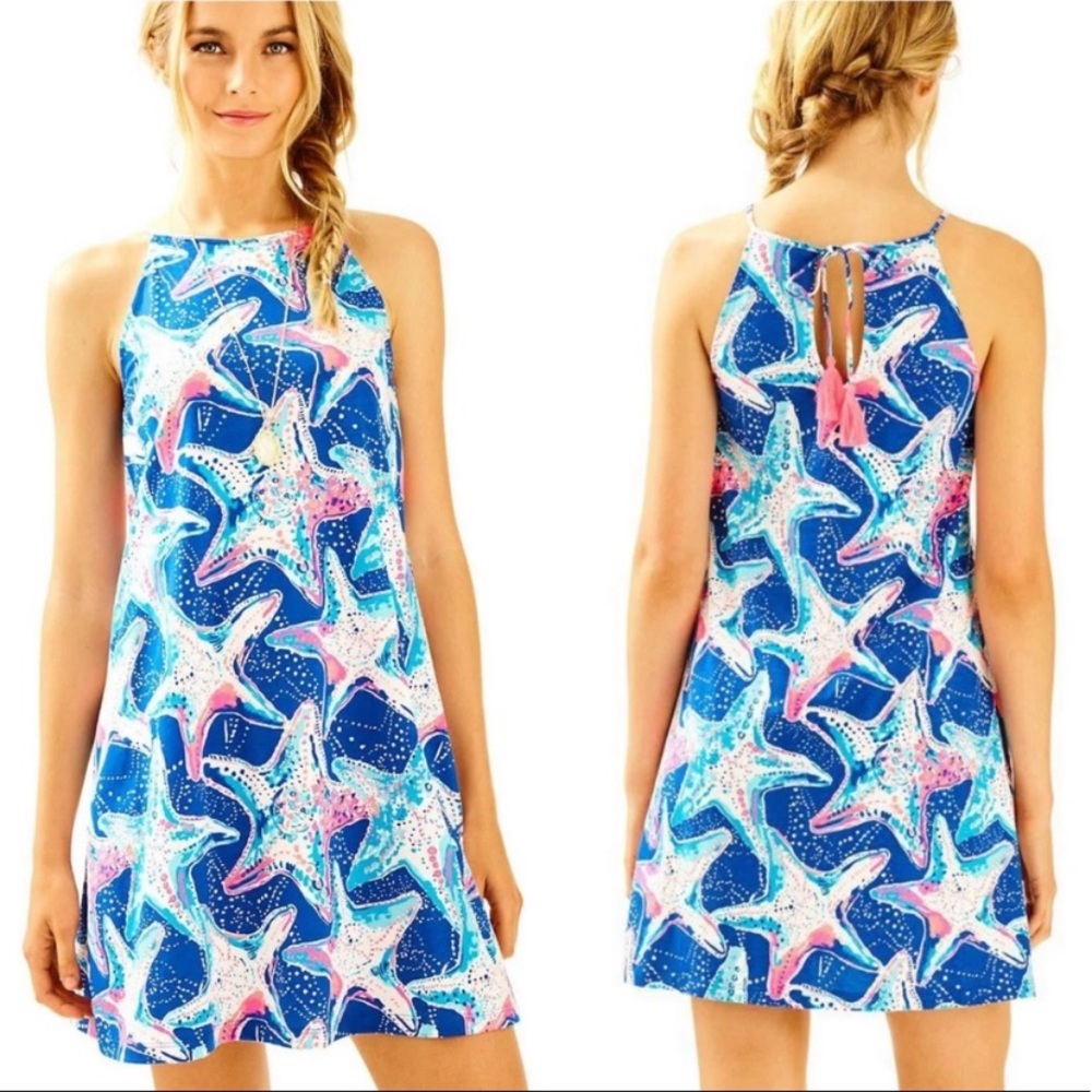 Lilly Pulitzer Margot Blue And Pink Starfish Dress Size Small